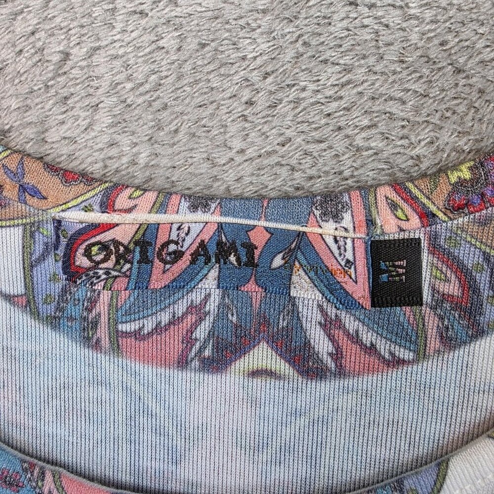 Origami Tank Top Womens Medium Multicolor Boho Paisley Sheer Lace Hem Sleeveless - Picture 6 of 9